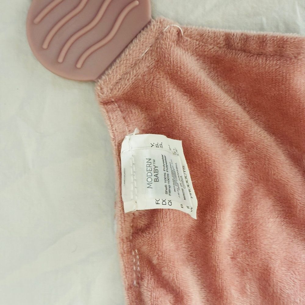 Modern Baby Elephant Lovey Pink and Gray Modern Snuggle Baby Toy Rattle Teether - Picture 3 of 8